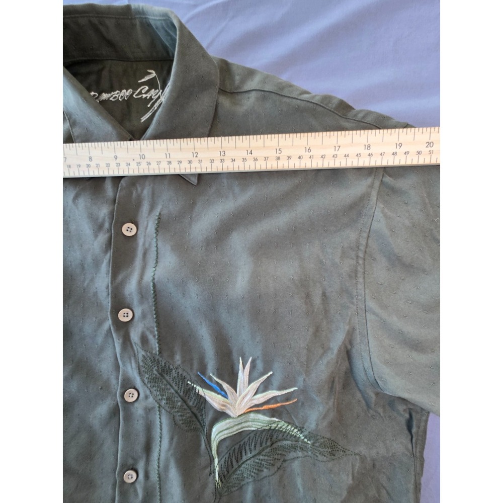 Bamboo Cay Camp Shirt Forest Green Emboidery Hawaiian Short Sleeves M Sz Small - Picture 10 of 12